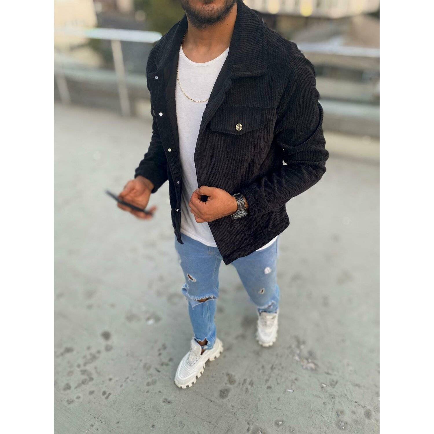 Megaman Jeans HJ-5549 Cordjacke Herren Jacke Übergangsjacke Cord Hemdjacke Übergangsjacke Schwarz M