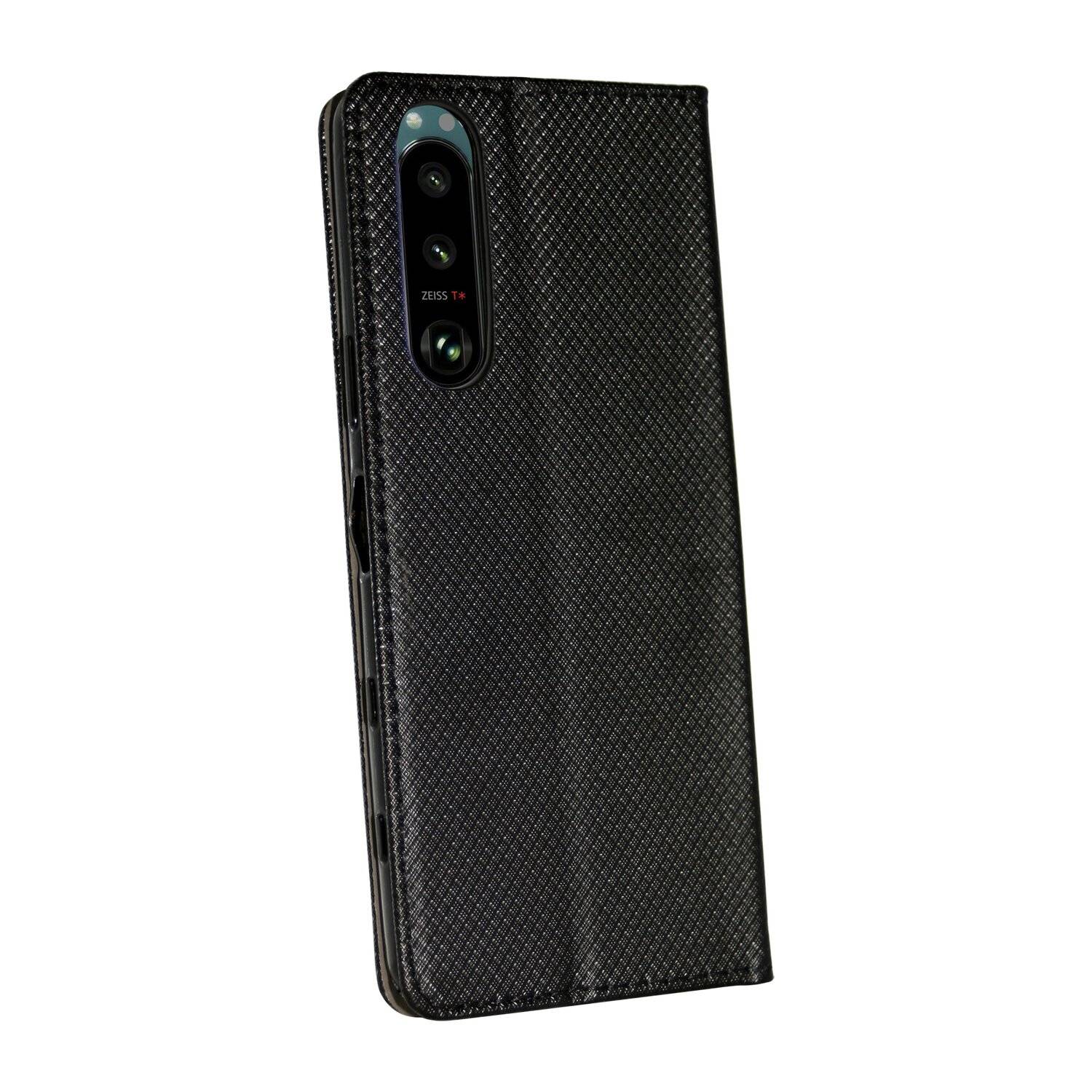 Elegante Buch-Tasche Hülle Smart Magnet für Sony Xperia 5 III Leder Optik Wallet Book-Style Cover Schale Schwarz