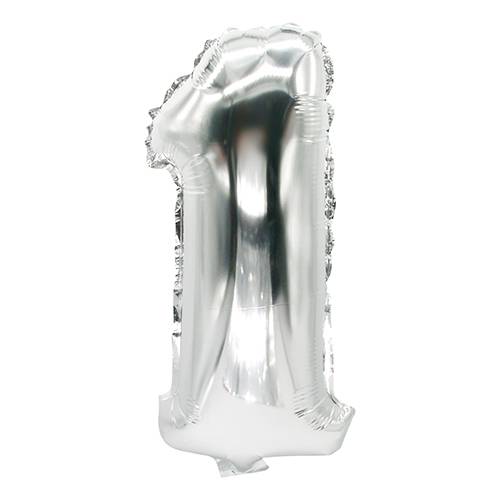 Folienluftballon 35 cm x 20 cm silber "1". Material: PET. Farbe: silber
