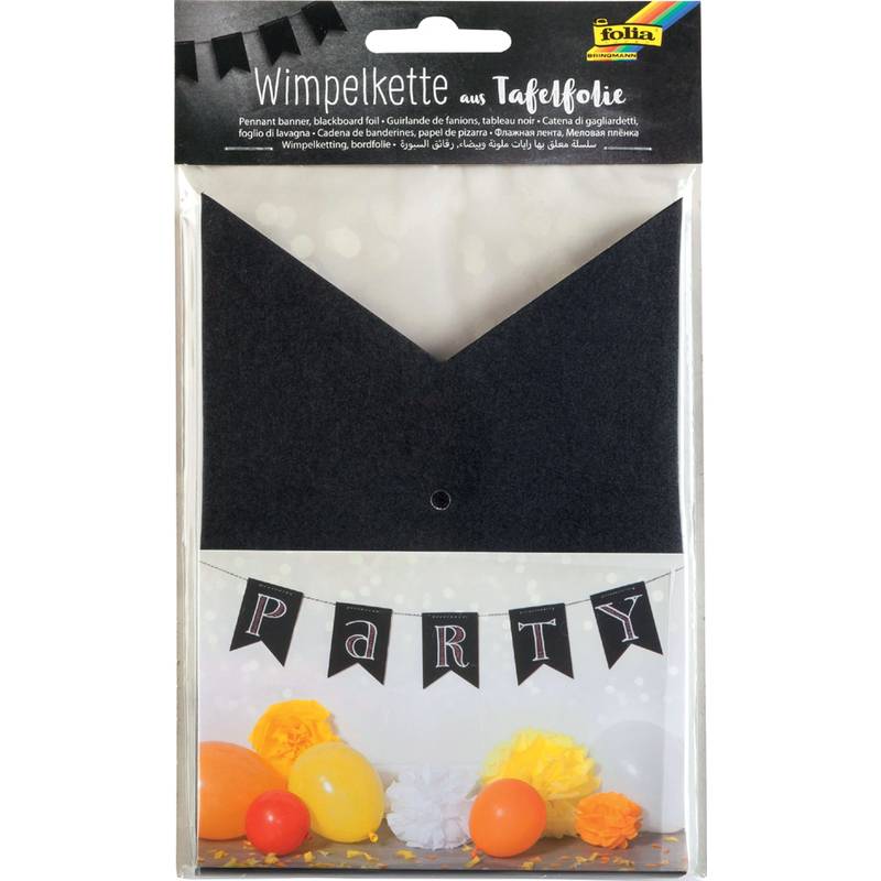 folia Wimpelkette aus Tafelfolie, 14 Wimpel, schwarz