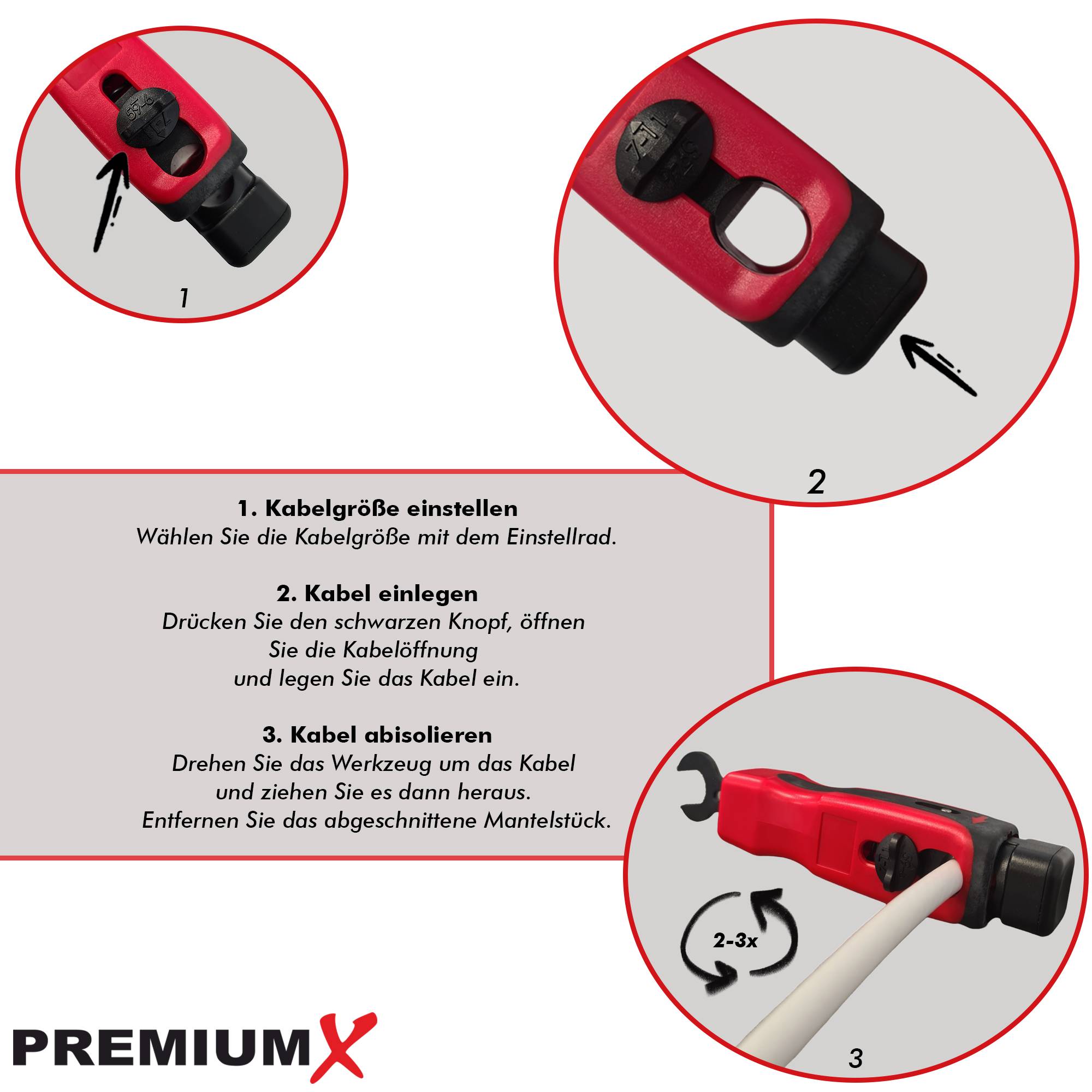 PremiumX Abisolierer XCon CS-200 Abisolierwerkzeug Kabel Netzwerkkabel Koaxialkabel Kabelwerkzeug Entmanteler F-Stecker Schlüssel