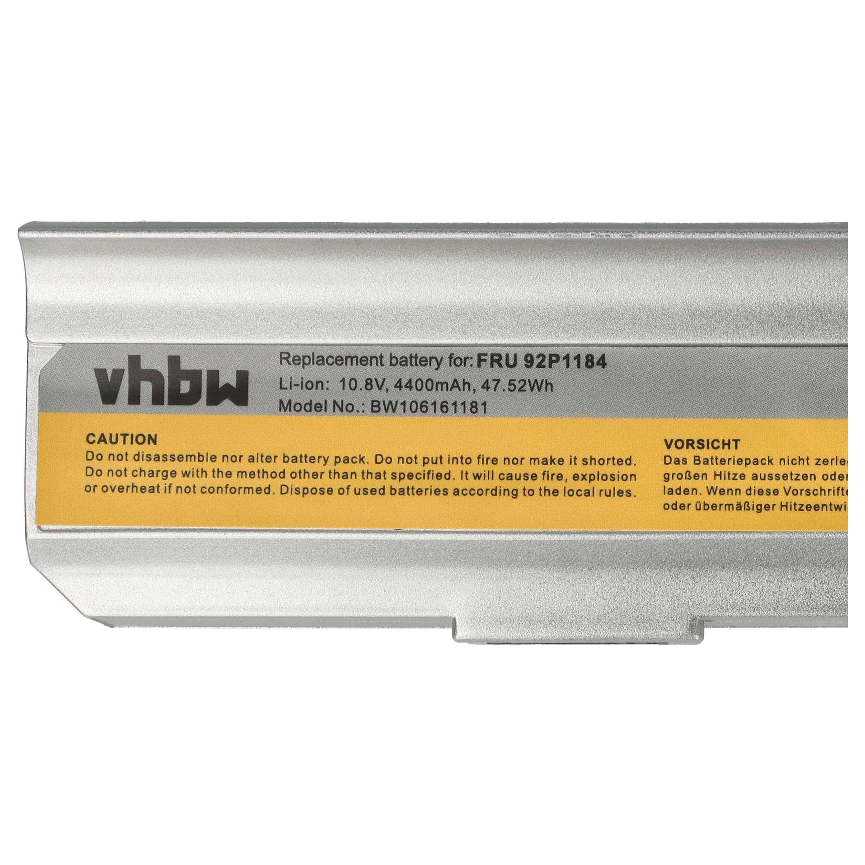 vhbw Akku Ersatz für Lenovo FRU 42T4514, ASM 92P1185, ASM 42T5213, 40Y8322, 40Y8315 für Notebook (4400 mAh, 10,8 V, Li-Ion)