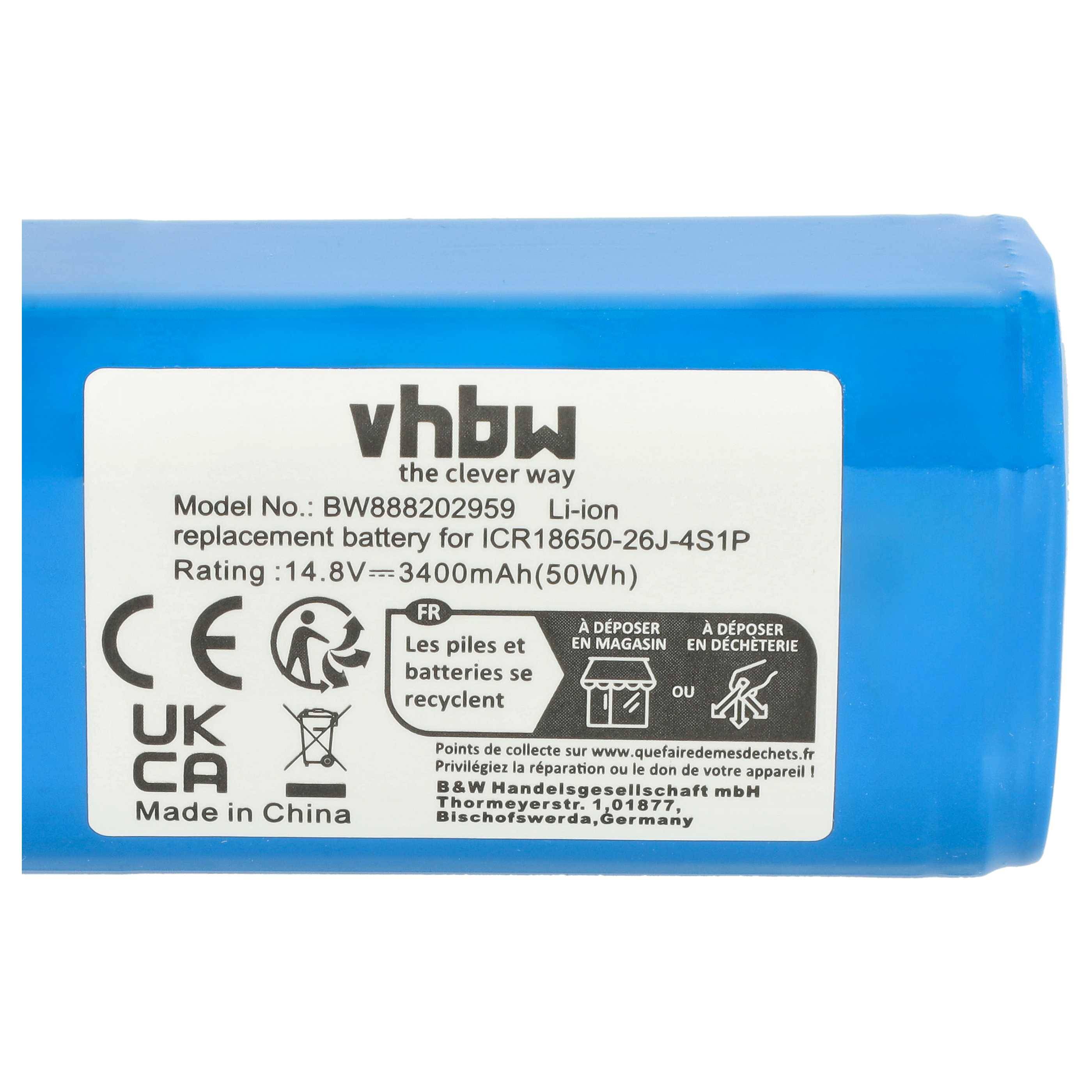 vhbw Akku kompatibel mit Haier TAB-T550W, HB-X570LSC, TAB-JD5FOLSC, TAB-OS60S, TAB-T520S Saugroboter (3400 mAh, 14,8 V, Li-Ion)