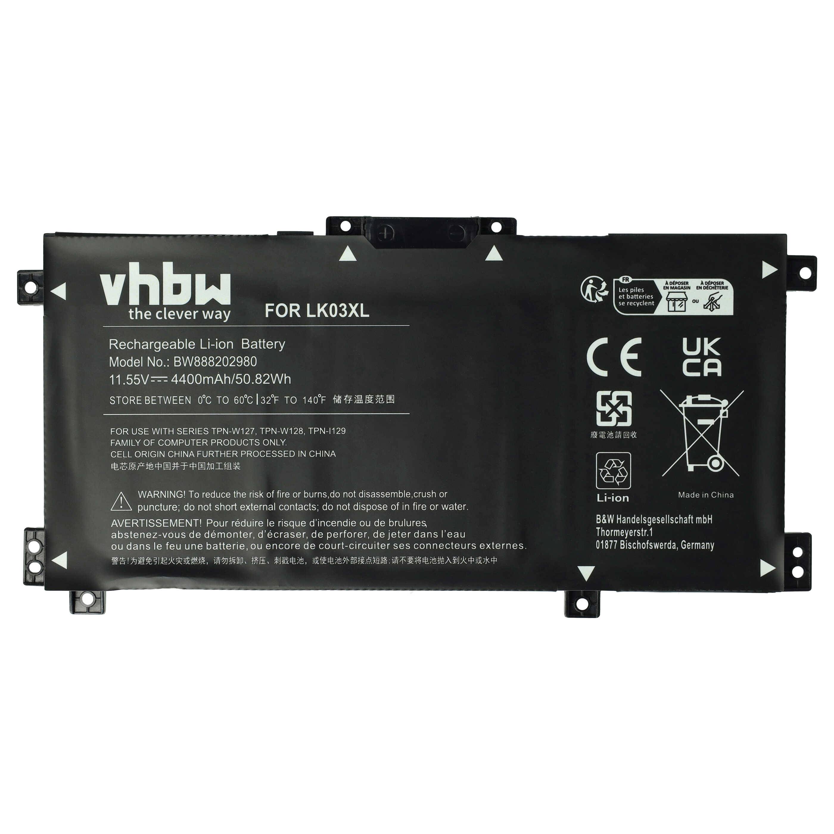 vhbw Akku kompatibel mit HP Envy X360 15 CN0014NF, CN0014NW, CN0016NF, CN0018UR, CN0019UR Notebook (4400 mAh, 11,55 V, Li-Polymer)