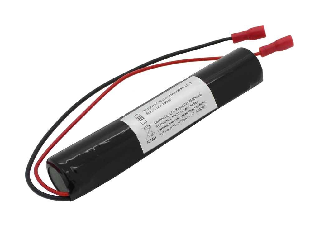 Notleuchtenakku NiMH 3,6V 3500mAh L1x3 Sub-C mit 200mm Kabel und Faston-Buchsen 4,8mm ersetzt RPower 20101