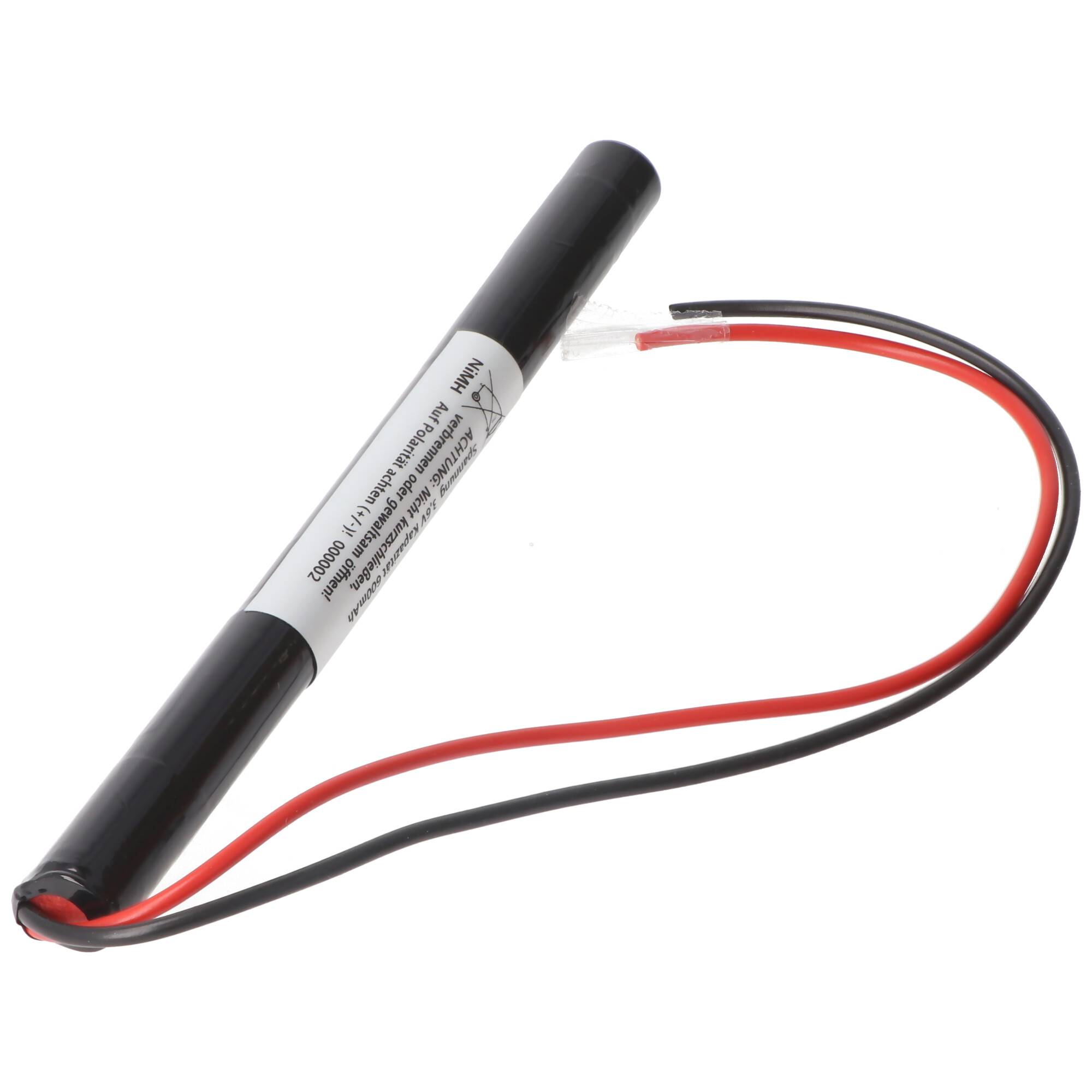Notleuchtenakku NiMH 3,6V 600mAh L1x3 Micro AAA mit 200mm Kabel