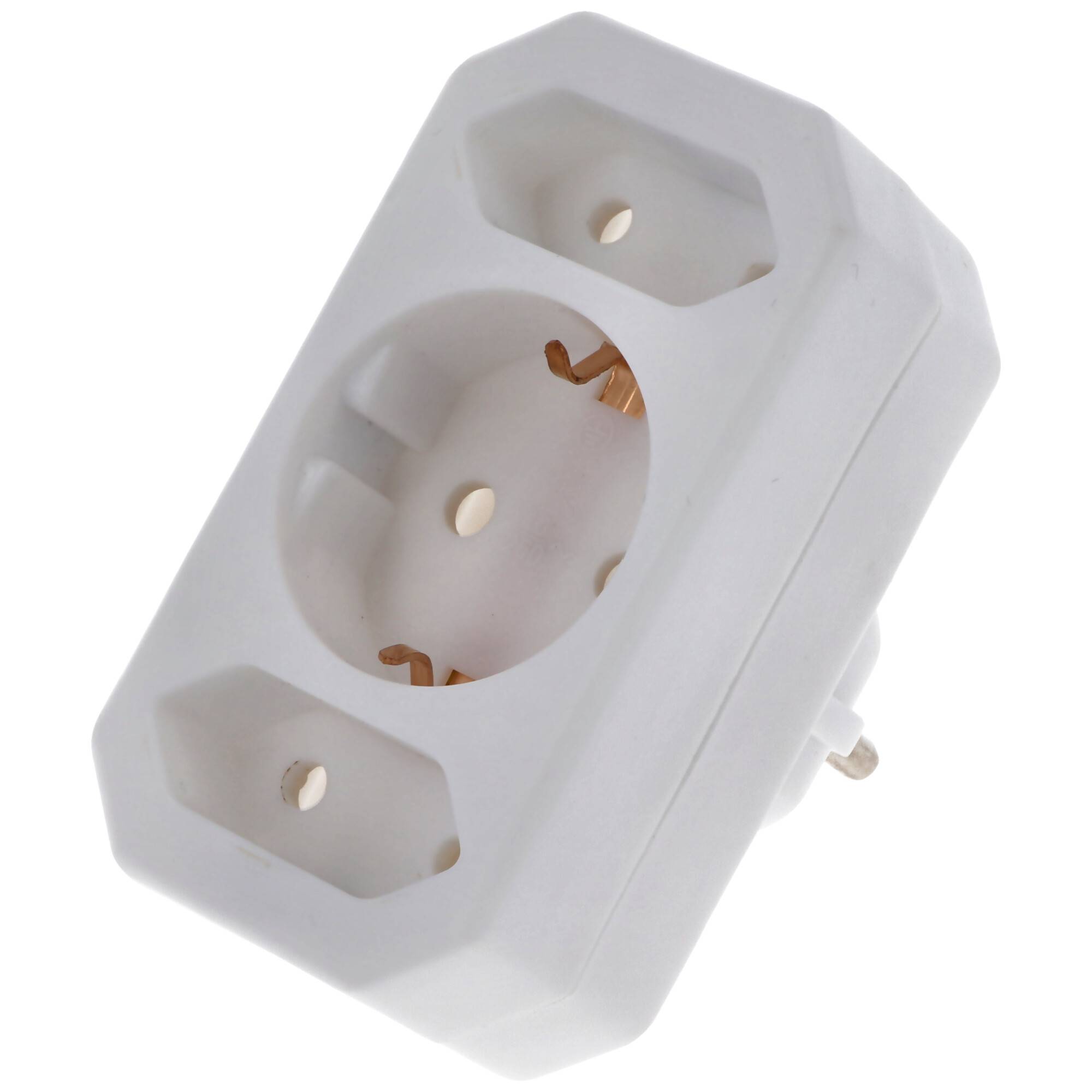 Multistecker 2x Euro und 1x Schutzkontakt weiß vertikal