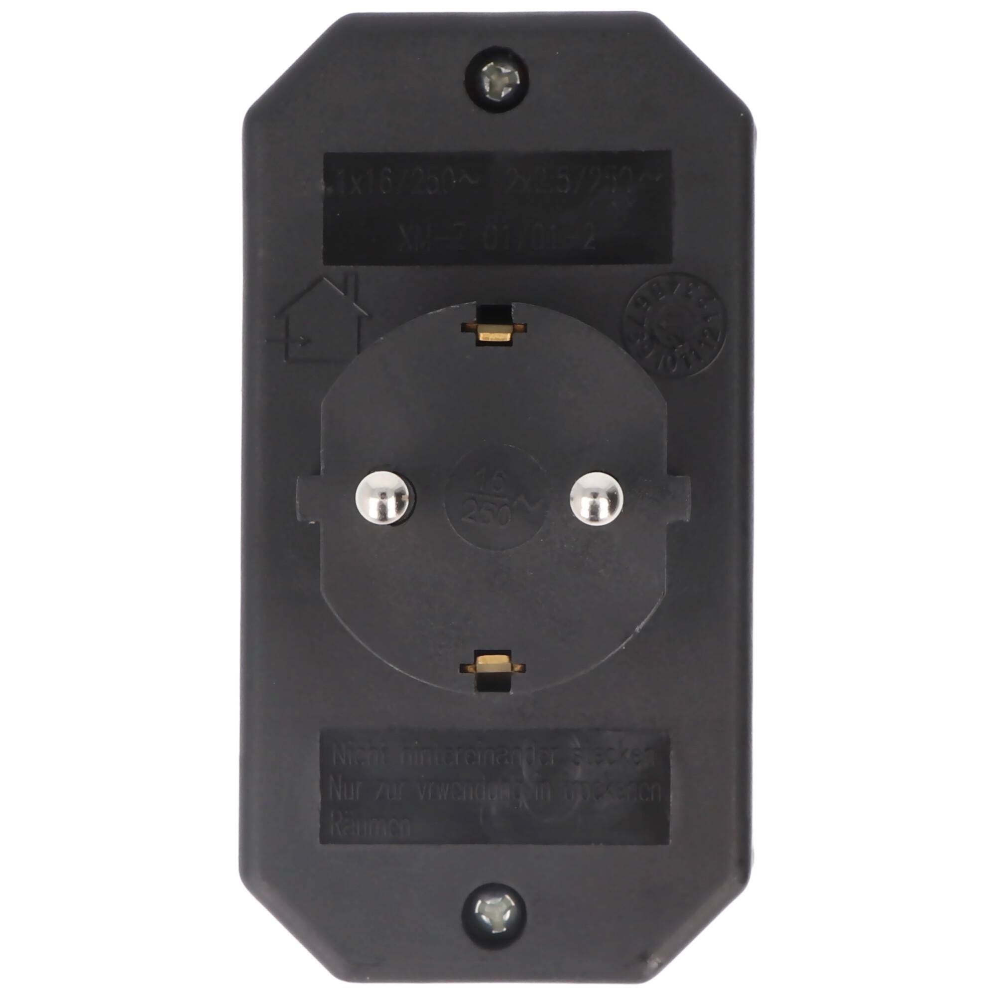 Multistecker 2x Euro und 1x Schutzkontakt schwarz vertikal