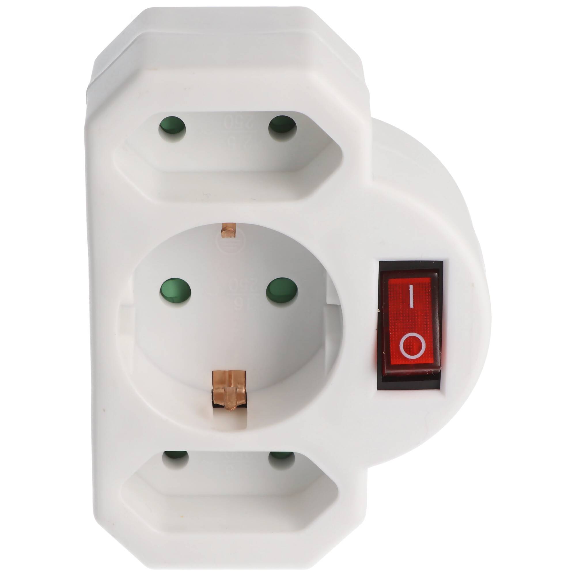 Multistecker 2x Euro und 1x Schutzkontakt weiß mit Schalter