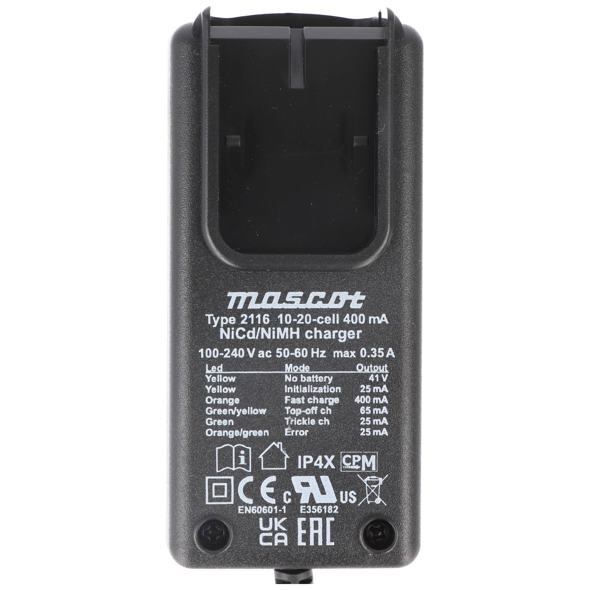 Mascot 2116 Ladegerät für NiMH-Akkupacks von 10-20 Zellen ohne NTC-Anschluss Ladestrom 0,4A