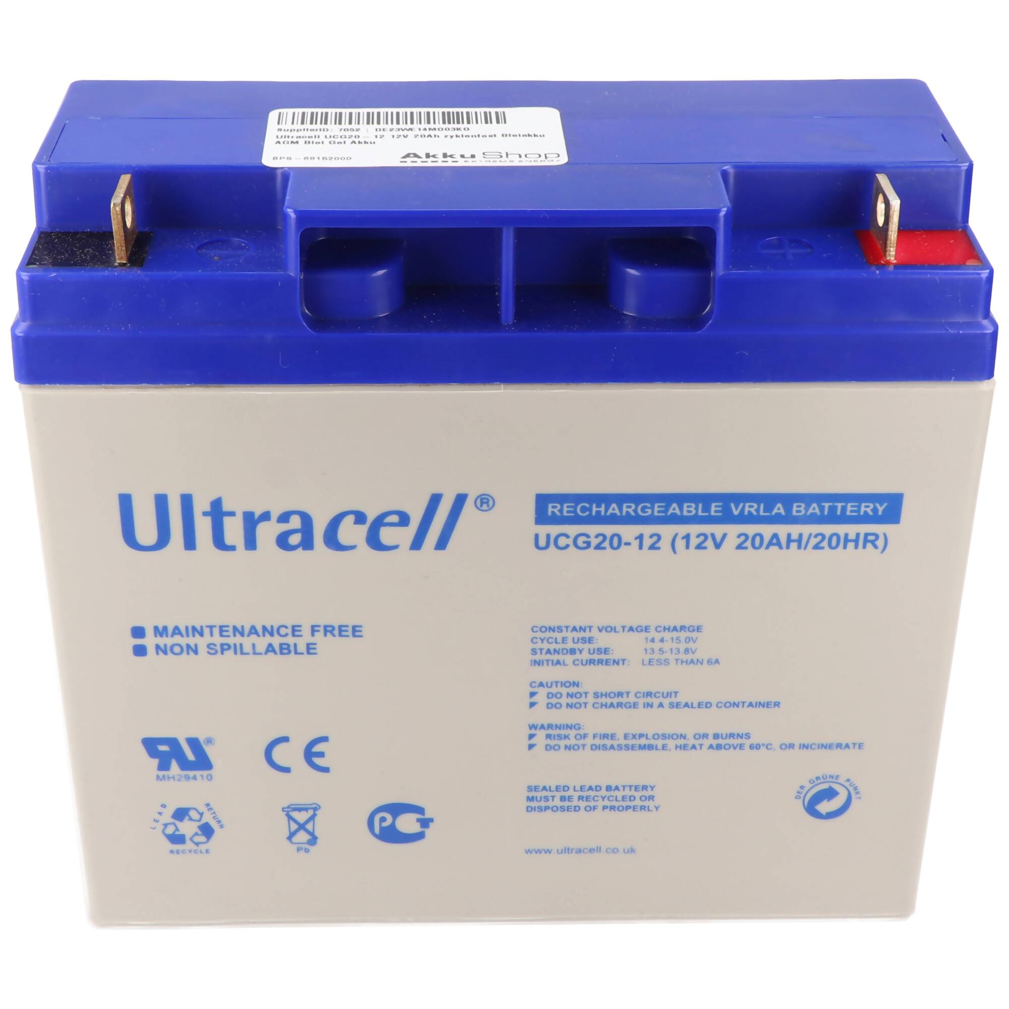 Ultracell UCG20-12 12V 20Ah zyklenfest Bleiakku AGM Blei Gel Akku