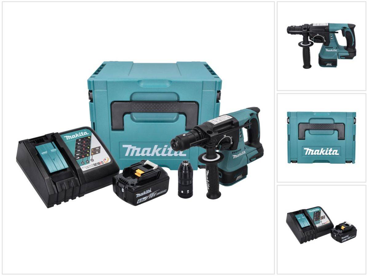 Makita DHR 243 RG1J Akku Bohrhammer 18 V 2,0 J SDS plus Brushless + 1x Akku 6,0 Ah + Ladegerät + Makpac