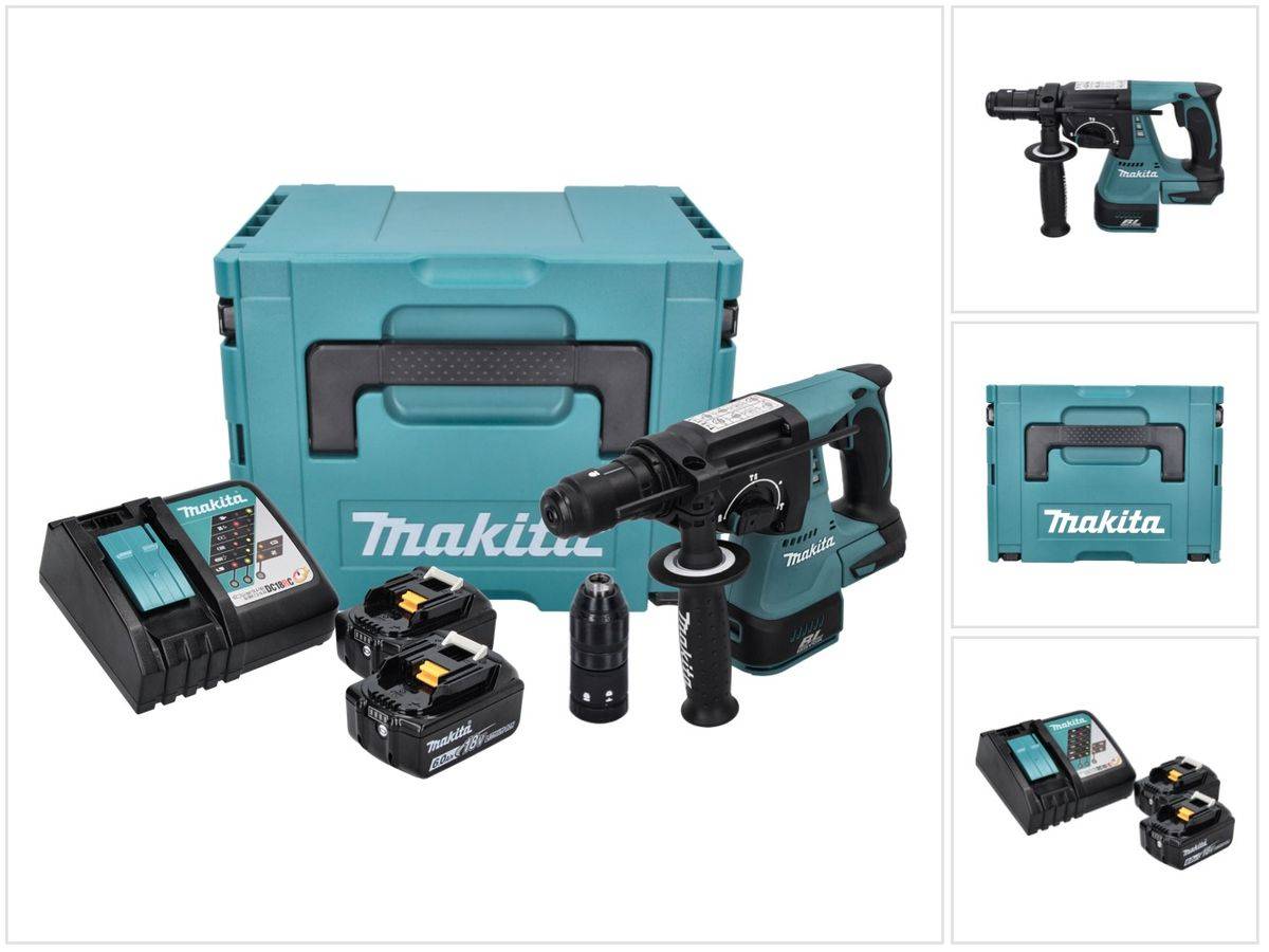 Makita DHR 243 RGJ Akku Bohrhammer 18 V 2,0 J SDS plus Brushless + 2x Akku 6,0 Ah + Ladegerät + Makpac