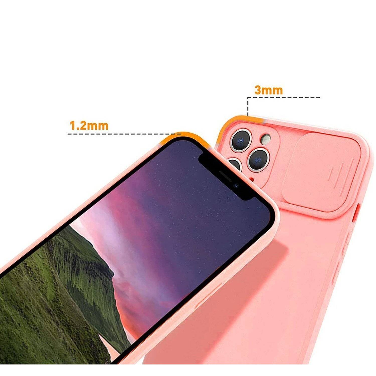 360 Grad Schutz CamShield Silikon Cover Case Slim Handyhülle mit Kameraschutz für iPhone 11 Pro Max Pfirsich