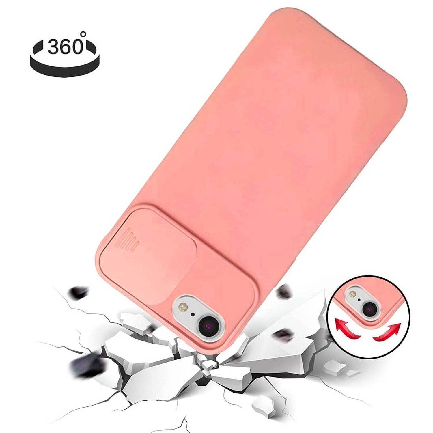 360 Grad Schutz CamShield Silikon Cover Case Slim Handyhülle mit Kameraschutz für iPhone 11 Pro Max Pfirsich