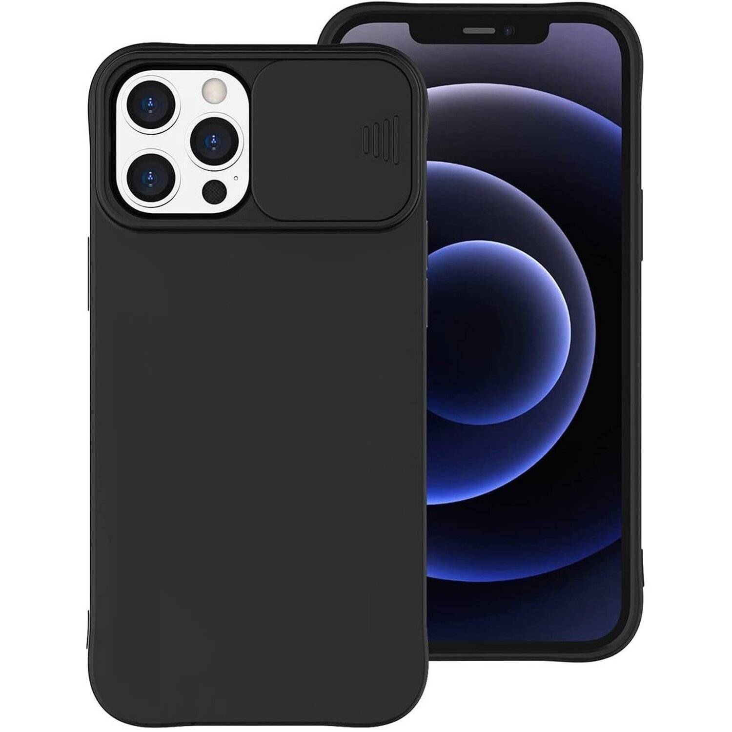 360 Grad Schutz CamShield Silikon Cover Case Slim Handyhülle mit Kameraschutz für iPhone 12 Schwarz