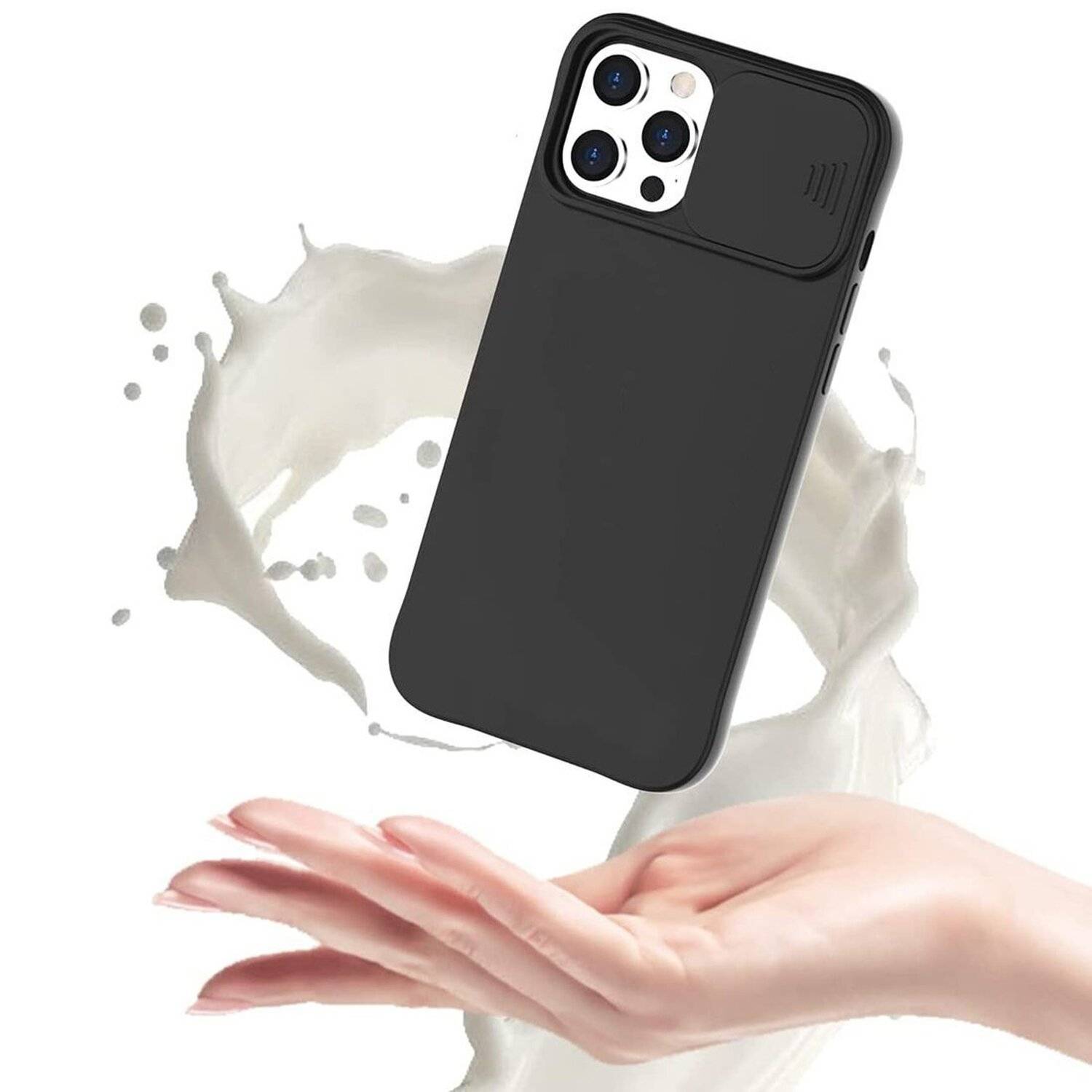 360 Grad Schutz CamShield Silikon Cover Case Slim Handyhülle mit Kameraschutz für iPhone 12 Schwarz