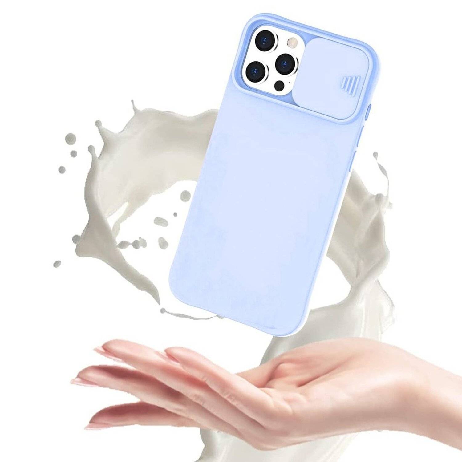 360 Grad Schutz CamShield Silikon Cover Case Slim Handyhülle mit Kameraschutz für iPhone 12 Hellblau