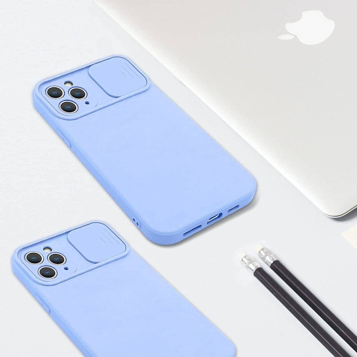 360 Grad Schutz CamShield Silikon Cover Case Slim Handyhülle mit Kameraschutz für iPhone 12 Pro Hellblau