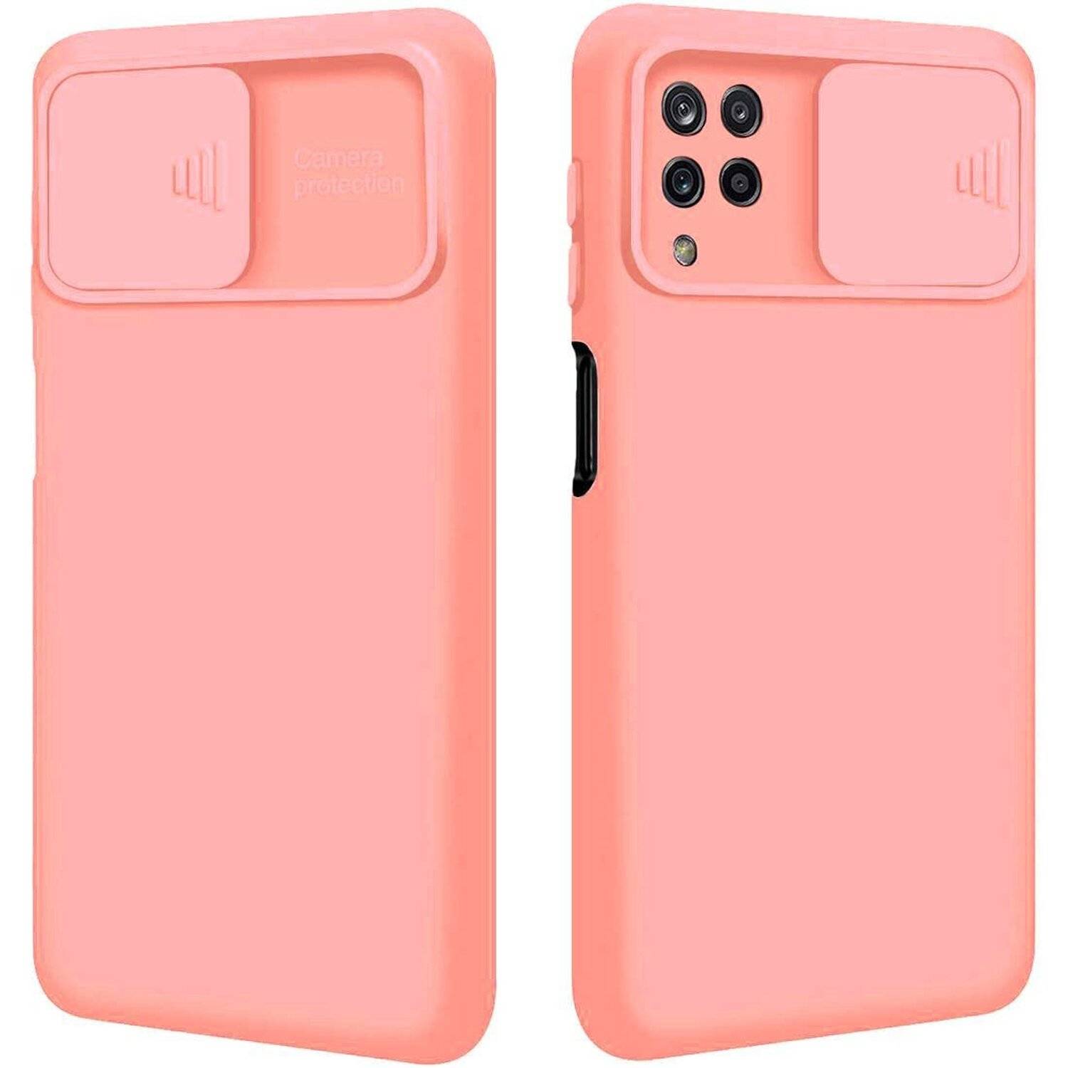 360 Grad Schutz CamShield Silikon Cover Case Slim Handyhülle mit Kameraschutz für Samsung Galaxy A12 (A125F) Pfirsich