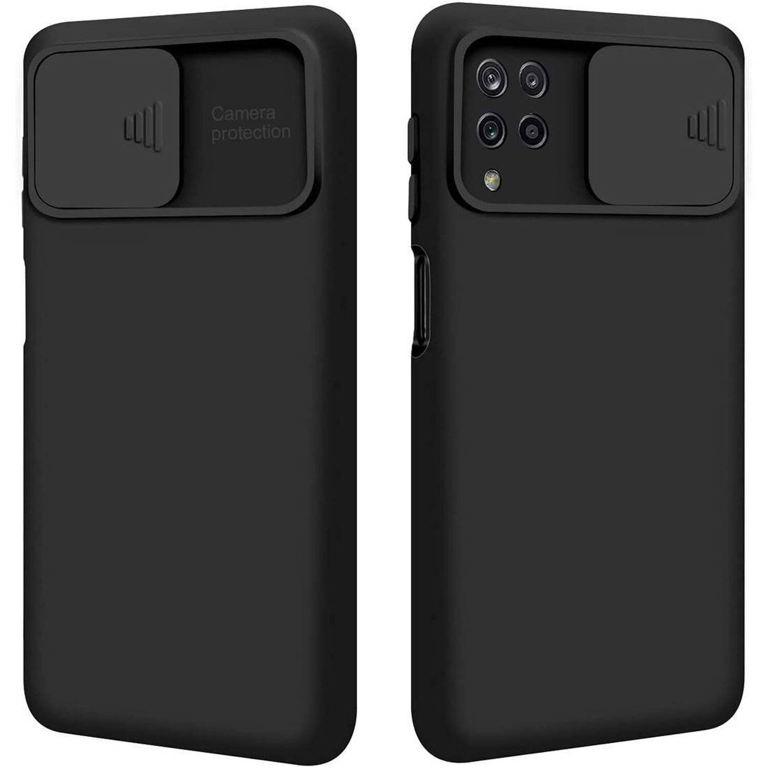 360 Grad Schutz CamShield Silikon Cover Case Slim Handyhülle mit Kameraschutz für Samsung Galaxy A22 4G (A225F) Schwarz