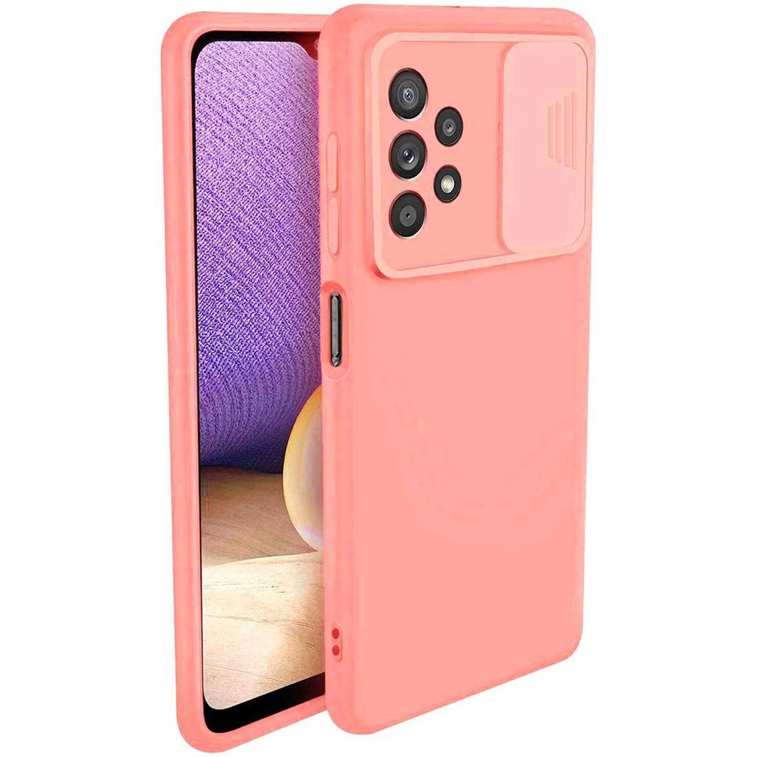 360 Grad Schutz CamShield Silikon Cover Case Slim Handyhülle mit Kameraschutz für Samsung Galaxy A32 4G (A325F) Pfirsich