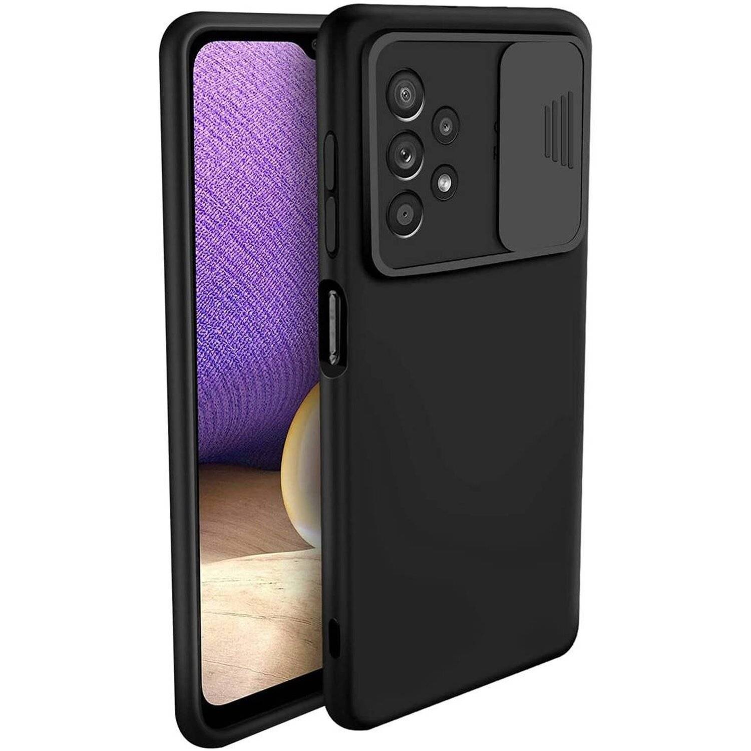 360 Grad Schutz CamShield Silikon Cover Case Slim Handyhülle mit Kameraschutz für Samsung Galaxy A32 5G (A326F) Schwarz