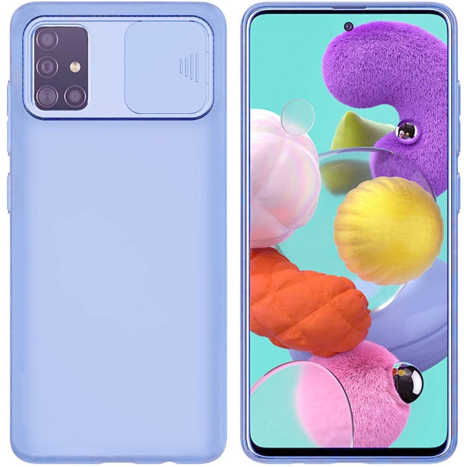 360 Grad Schutz CamShield Silikon Cover Case Slim Handyhülle mit Kameraschutz für Samsung Galaxy A51 (A515F) Hellblau