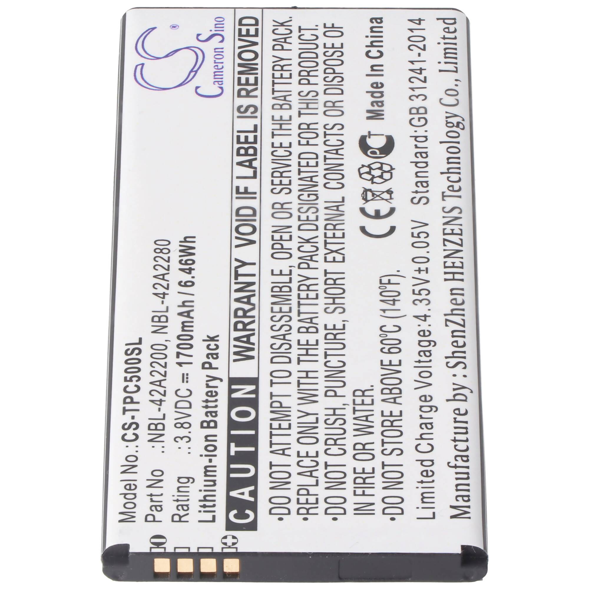 Akku passend für TP-Link / Neffos C5 Dual SIM Handyakku NBL-42A2200, NBL-42A2280, 3,7V, 1700mAh