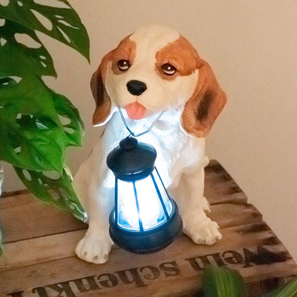 Solarleuchte Hund Garten Solar Dekoleuchte Solarlampe für Außen, Beagel mit Laterne, Akku, 1x LED, LxBxH 18x24,2x26 cm