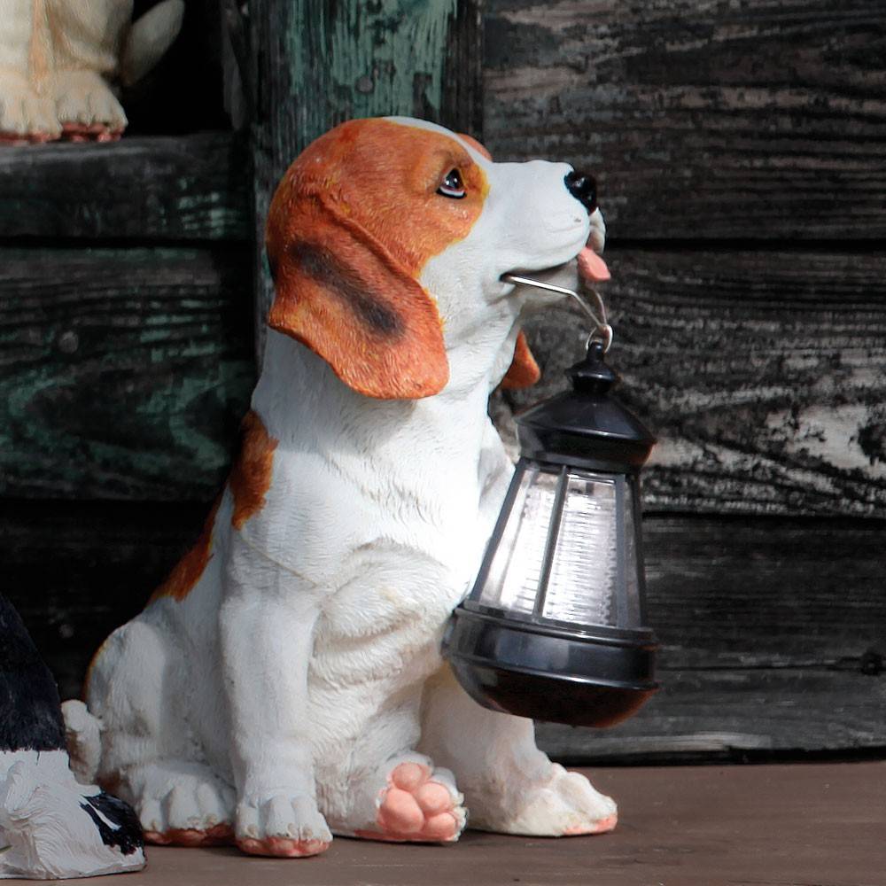 Solarleuchte Hund Garten Solar Dekoleuchte Solarlampe für Außen, Beagel mit Laterne, Akku, 1x LED, LxBxH 18x24,2x26 cm