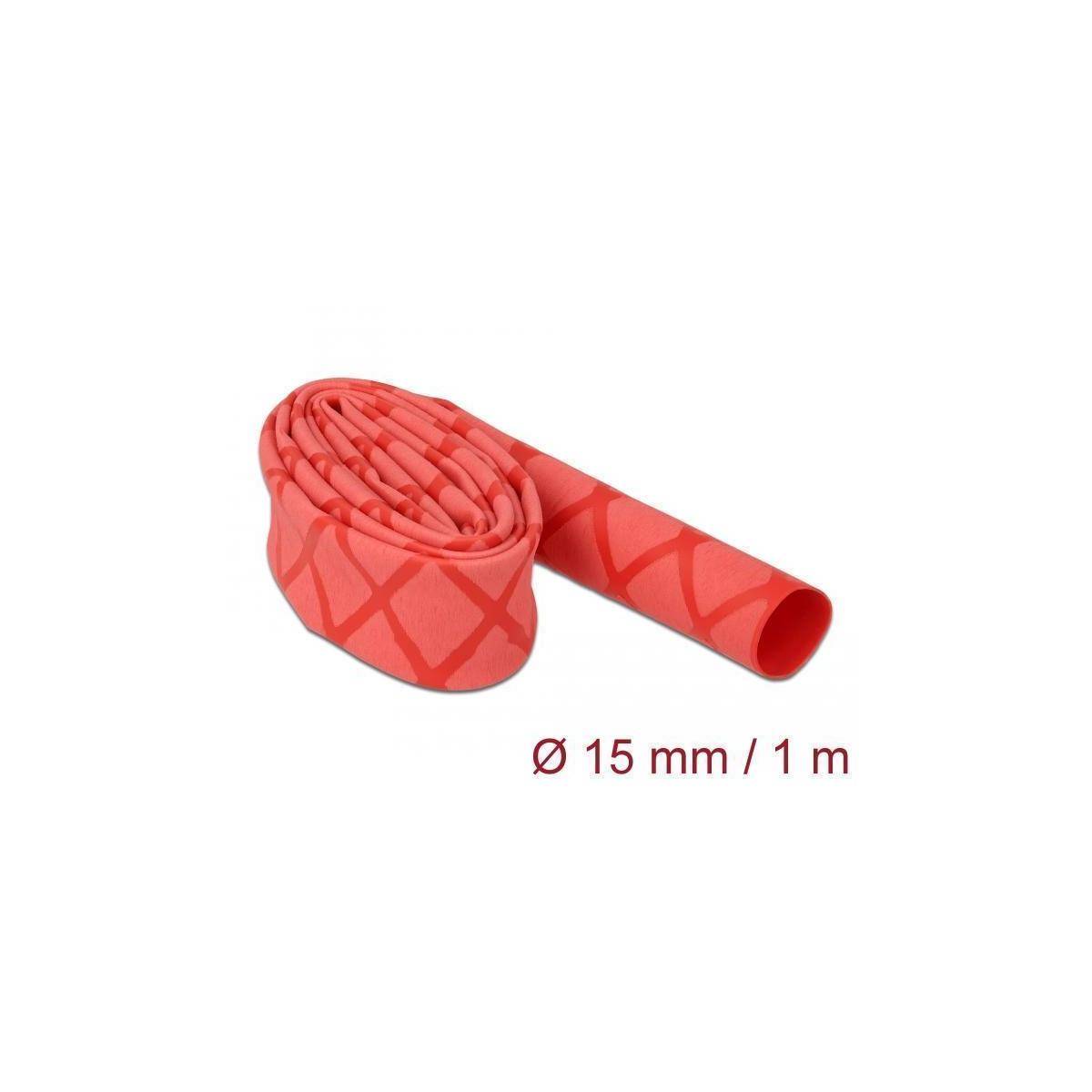 DELOCK Schrumpfschlauch X-Muster rutschfest 1mx15mm rot