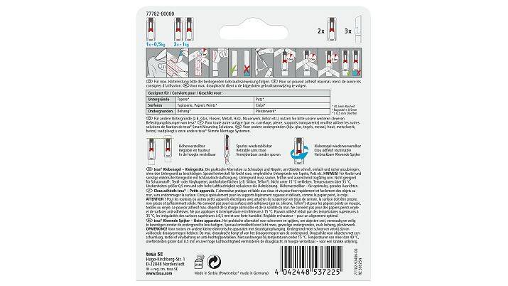 # Produktverpackung Rückseite mit mehrsprachigen Anweisungen, Dosierungsabbildungen, Sicherheitstext und Barcode unten.