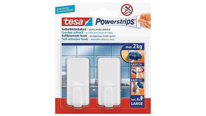 TESA Powerstrips, Indoor, Universalhaken, Weiß, Kunststoff, Klebestreifen, 2 kg