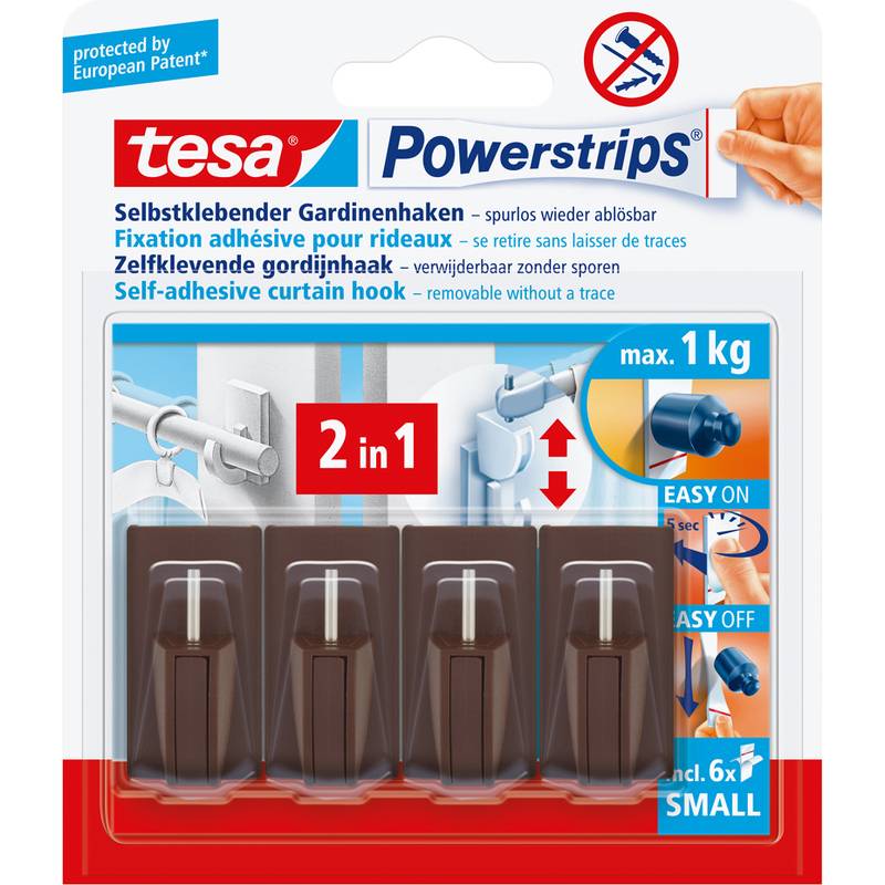 tesa Powerstrips Vario-Gardinenhaken, braun