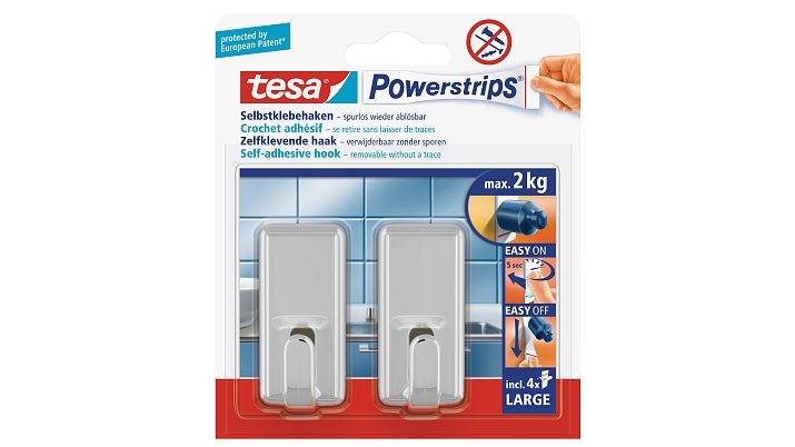 TESA 58051, Indoor, Universalhaken, Chrom, Kunststoff, Klebestreifen, 2 kg
