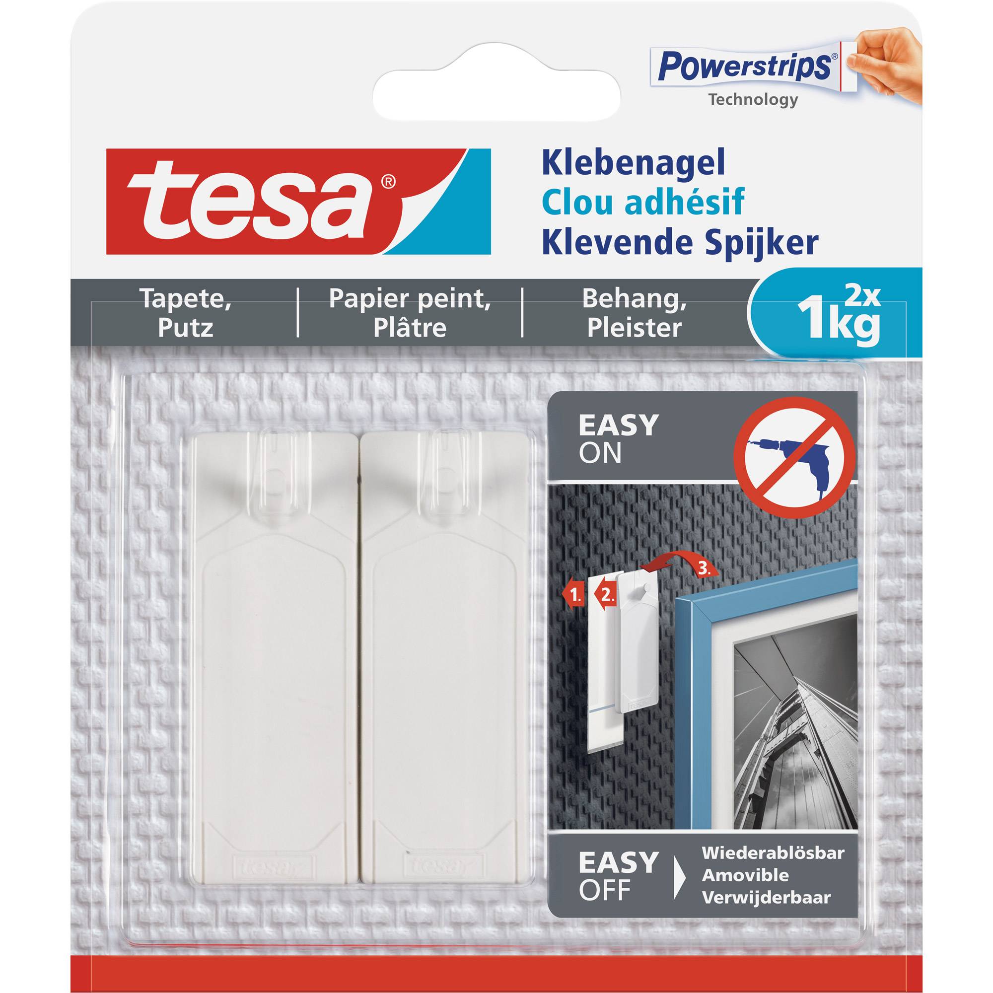 TESA Adhesive Nail, indoor, Hilfshaken, Transparent, Klebestreifen, 1 kg, 2 Stück(e)