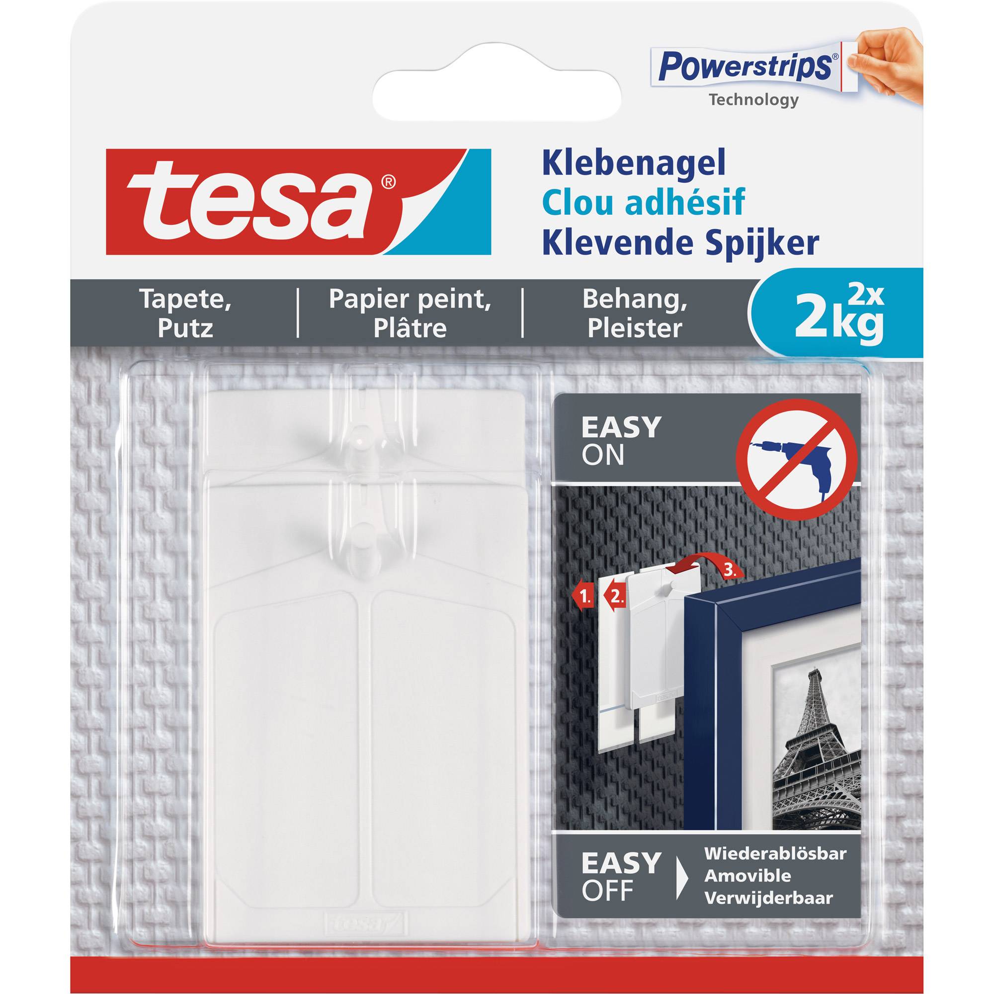TESA Adhesive Nail, Indoor, Hilfshaken, Transparent, Klebestreifen, 2 kg, 2 Stück(e)