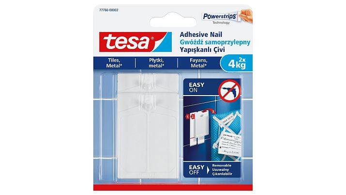 Verpackung für tesa Klebe Nagel, mit einfacher Anwendung und einfachem Entfernen abnehmbare Wandhalterung für Fliesen, Metall, Fassaden und Metallverwendung, hält 4 kg.