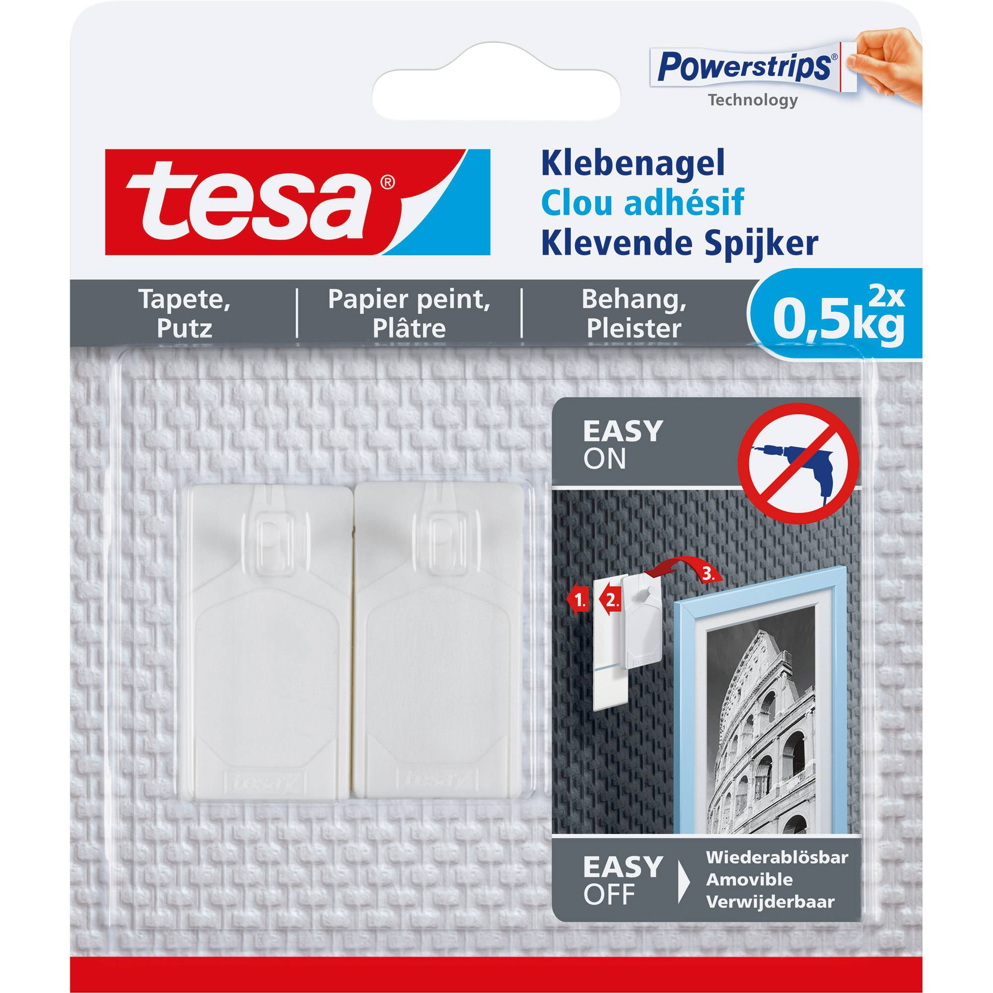 TESA 77772, Drinnen, Universalhaken, Weiß, Klebestreifen, 2 Stück(e)