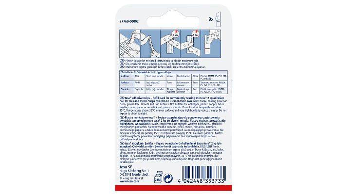 TESA 77760, Indoor, Universalhaken, Weiß, Klebestreifen, Tiles & metal, Rechteck