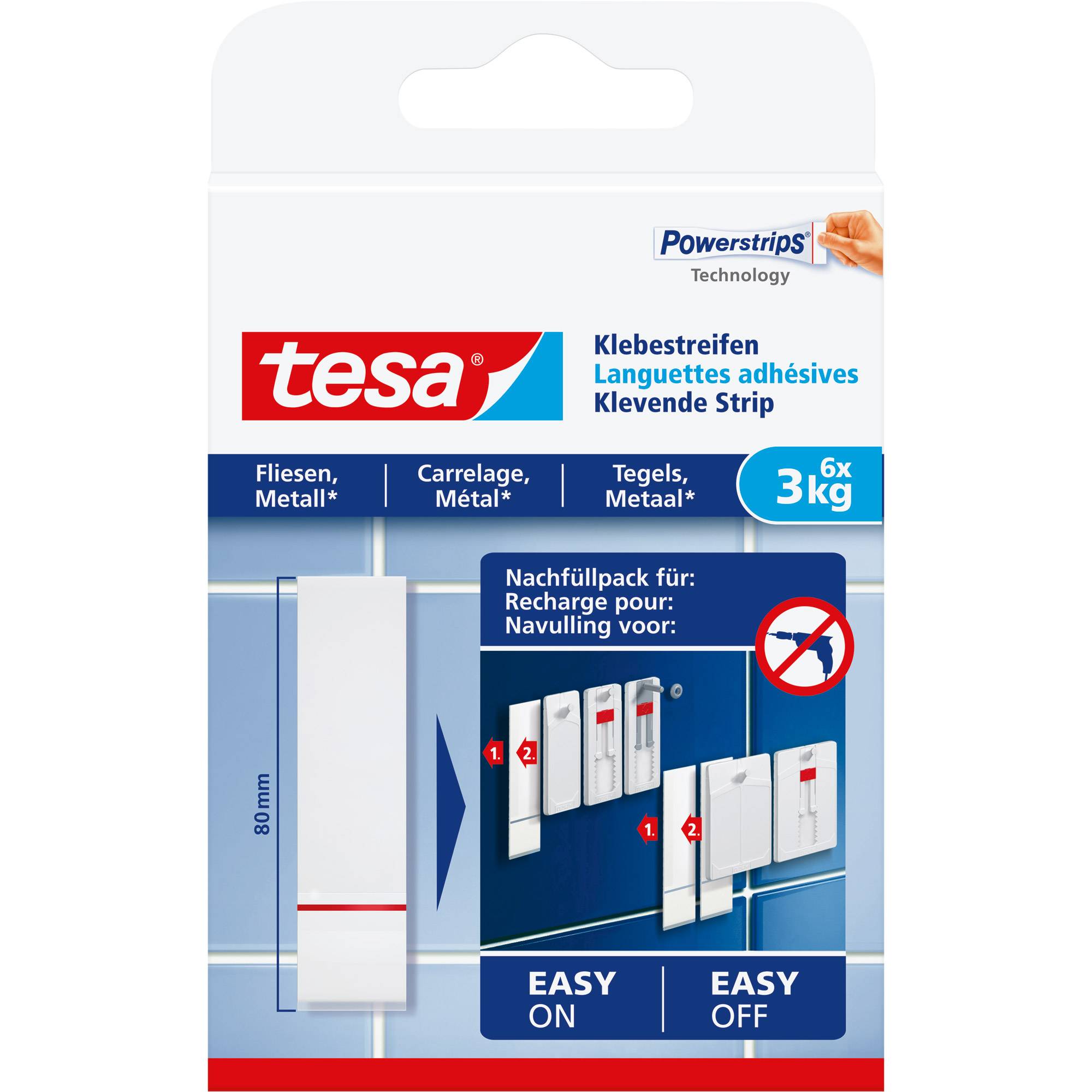 TESA 77761, Indoor, Universalhaken, Weiß, Klebestreifen, 3 kg, Fliesen & Metall