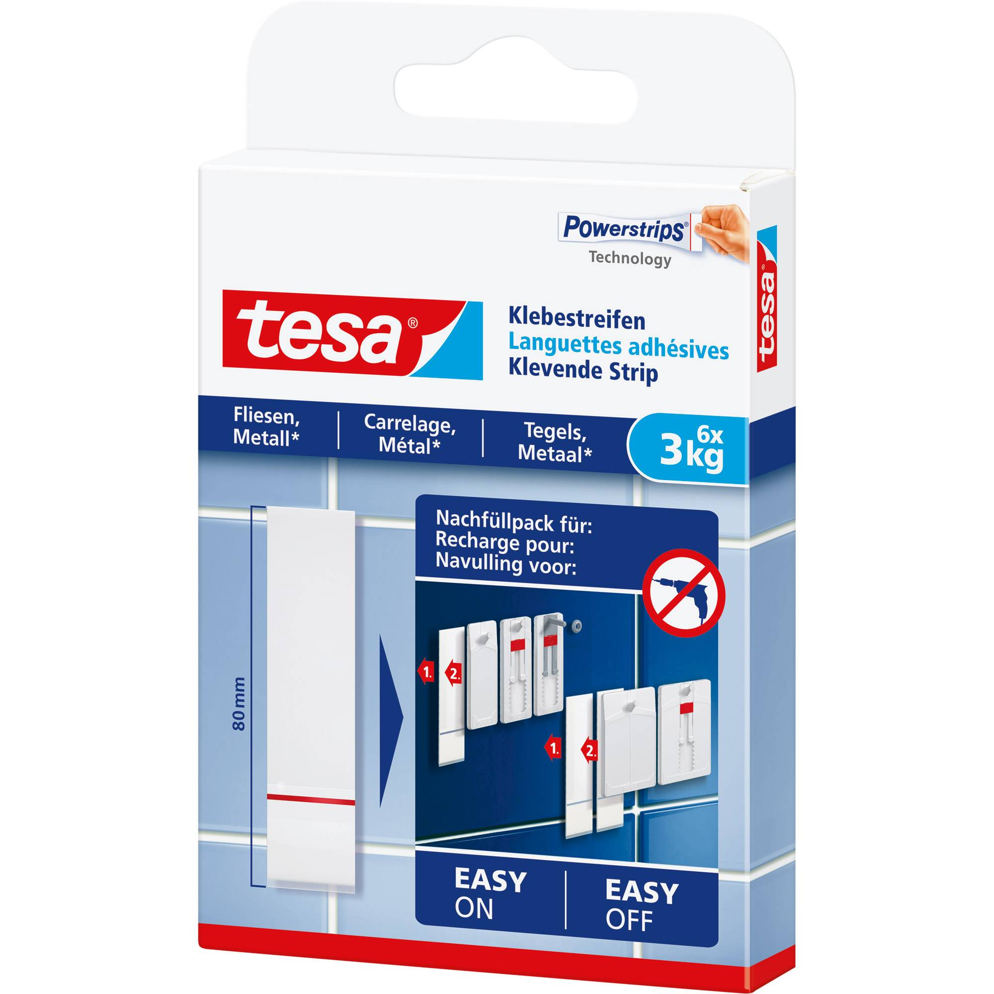 TESA 77761, Indoor, Universalhaken, Weiß, Klebestreifen, 3 kg, Fliesen & Metall