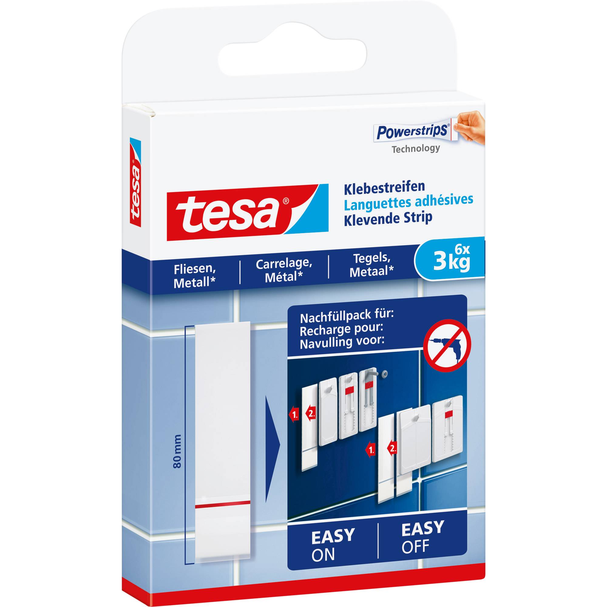 TESA 77761, Indoor, Universalhaken, Weiß, Klebestreifen, 3 kg, Fliesen & Metall