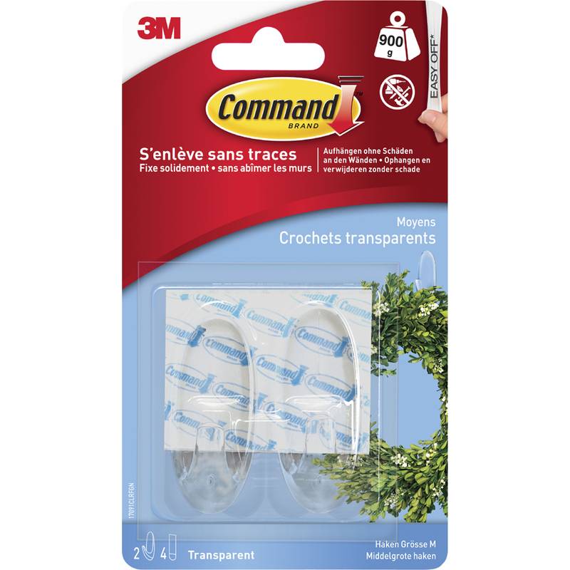 3M Command Haken, oval, Kunststoff, transparent, Größe: M