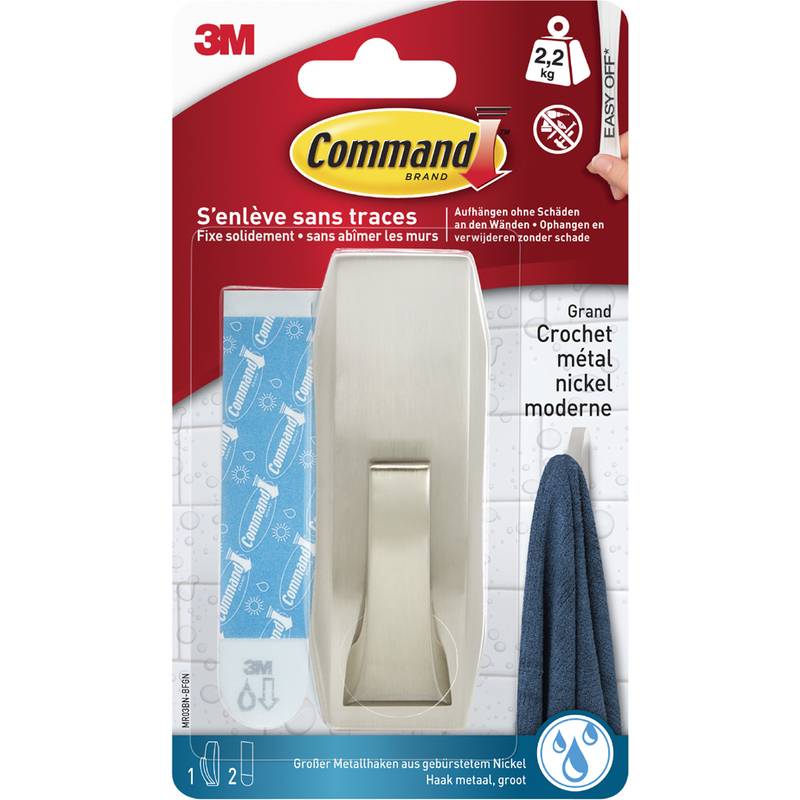 3M Command Metall-Badhaken "Modern", Größe: L, silber