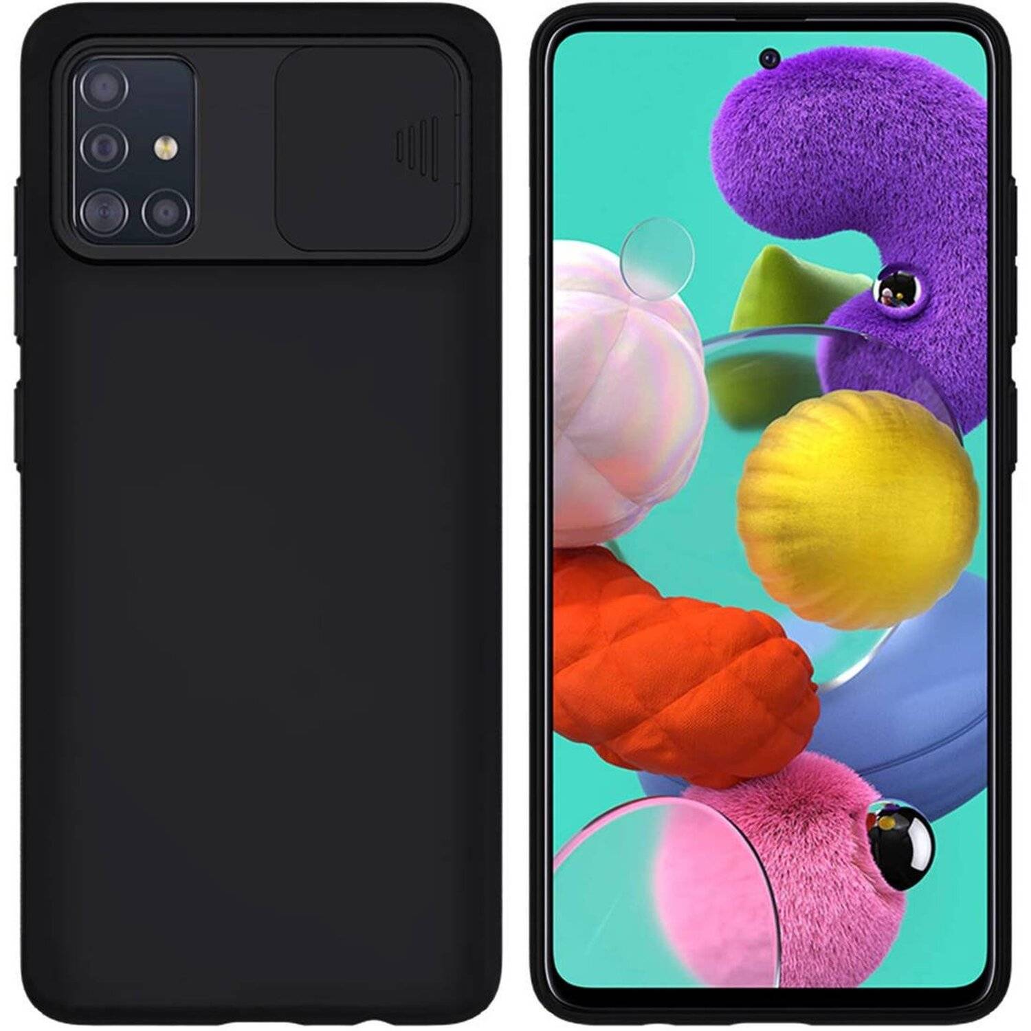 360 Grad Schutz CamShield Silikon Cover Case Slim Handyhülle mit Kameraschutz für Samsung Galaxy A71 (A715F) Schwarz