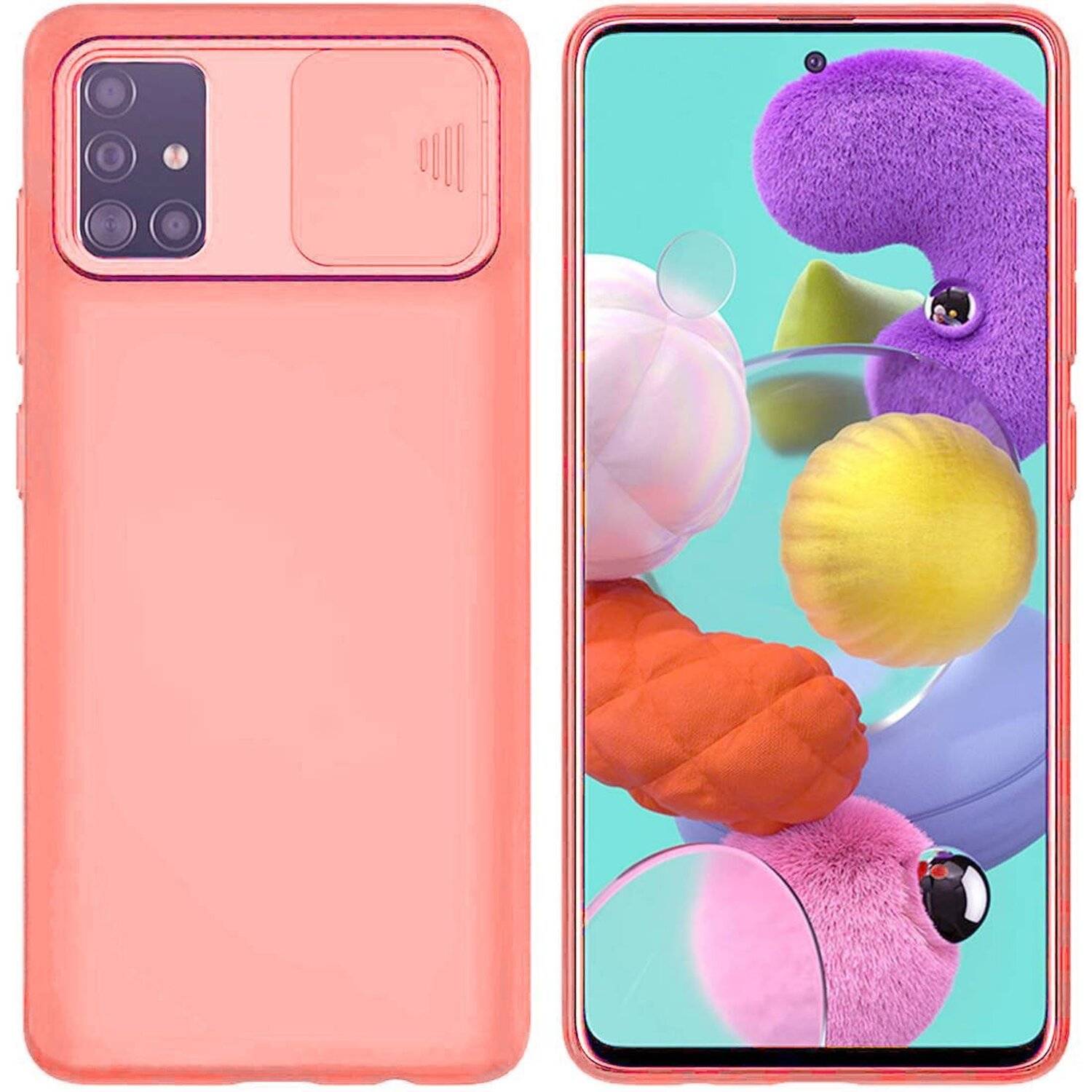360 Grad Schutz CamShield Silikon Cover Case Slim Handyhülle mit Kameraschutz für Samsung Galaxy A71 (A715F) Pfirsich