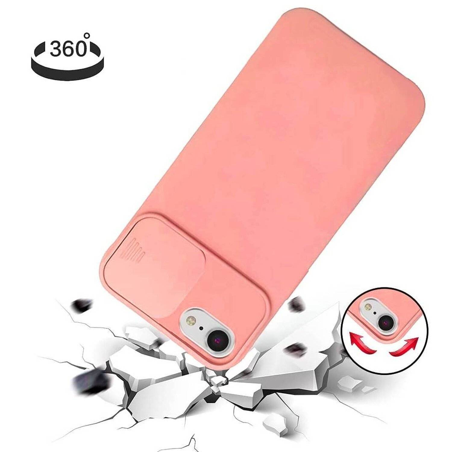 360 Grad Schutz CamShield Silikon Cover Case Slim Handyhülle mit Kameraschutz für Samsung Galaxy A71 (A715F) Pfirsich
