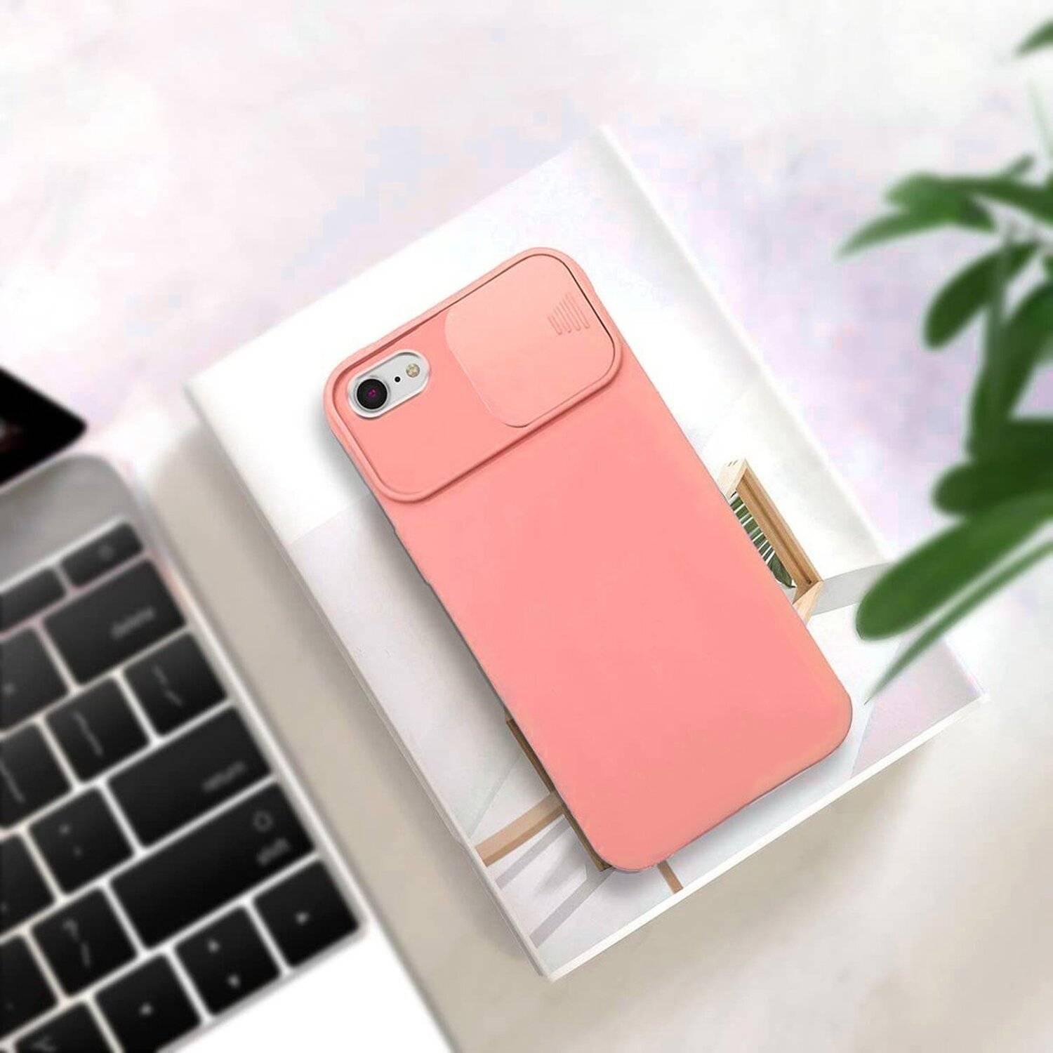 360 Grad Schutz CamShield Silikon Cover Case Slim Handyhülle mit Kameraschutz für Samsung Galaxy A71 (A715F) Pfirsich